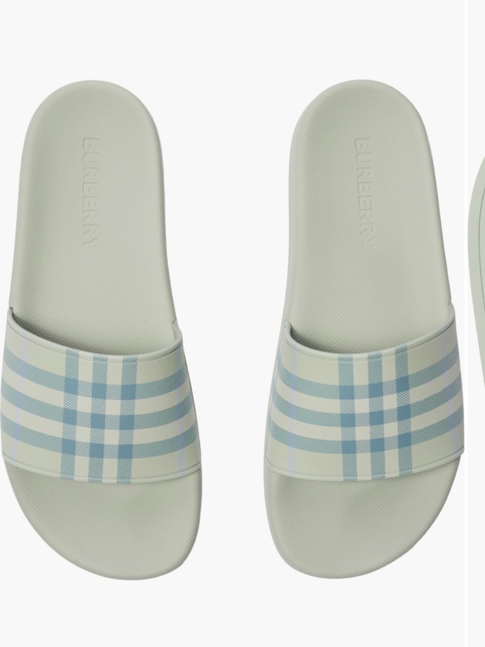 NIB Burberry Plaid Slide Sandals in Pale Mint 38